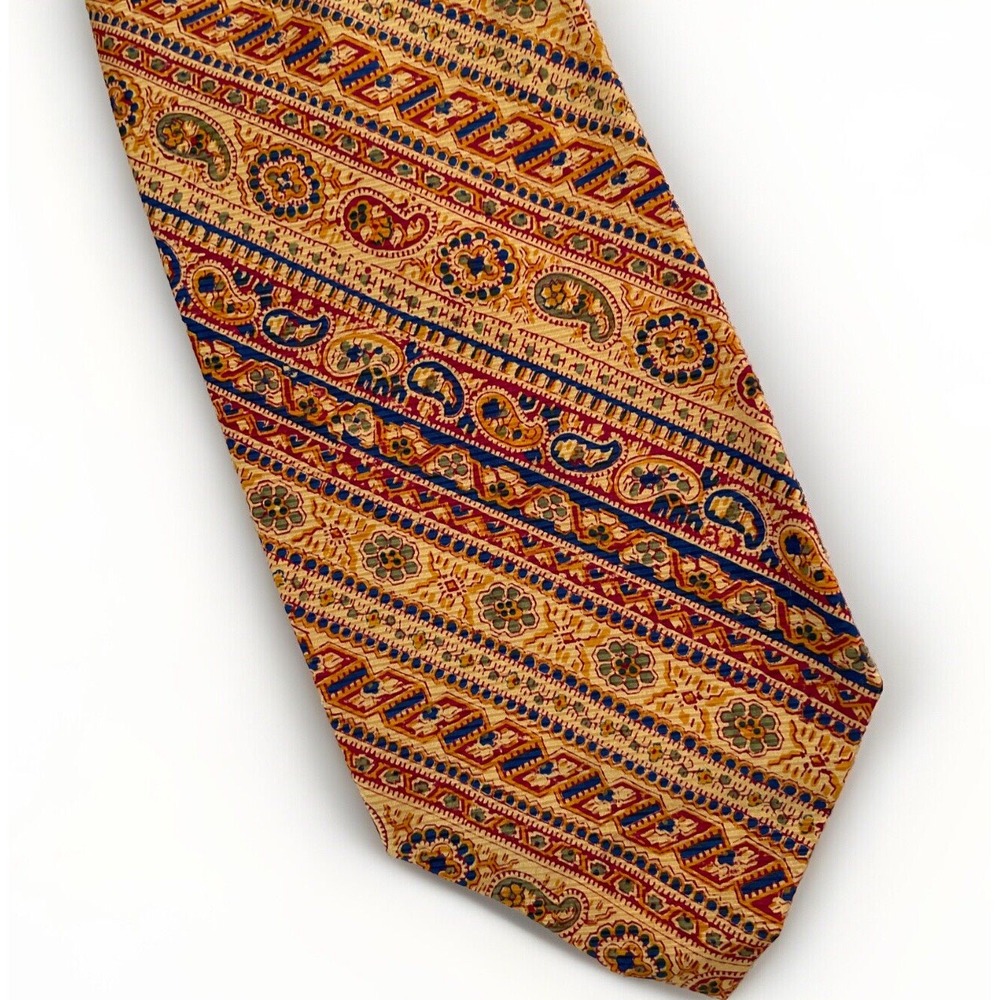 Vintage Pulitzer‎ Tie Makers Grodins Genuine 100% Silk Wide Yellow Paisley